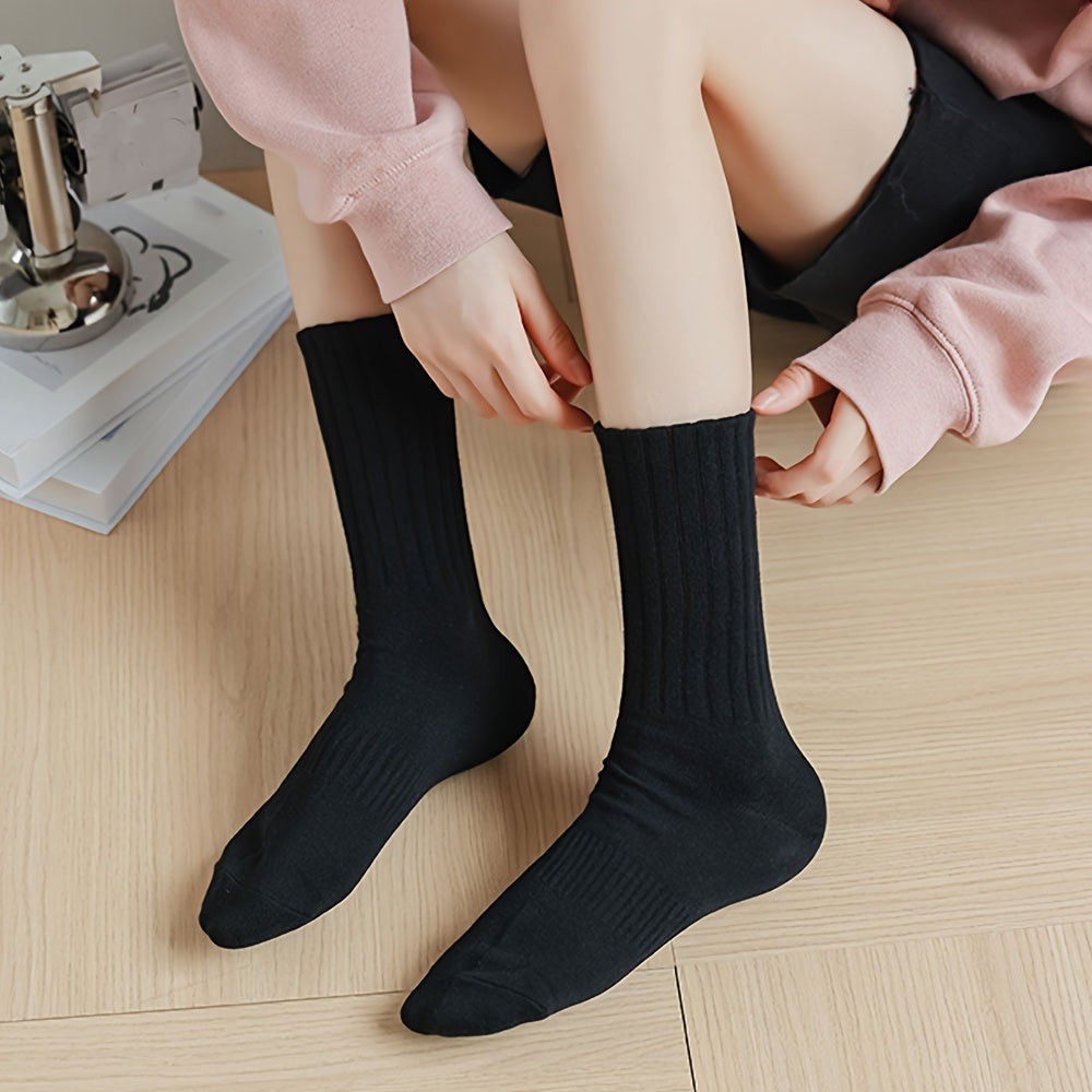 4 Pairs Solid Mid Tube Socks Breathable Women's Stockings