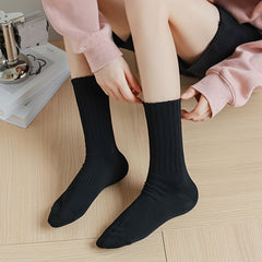 4 Pairs Solid Mid Tube Socks Breathable Women's Stockings