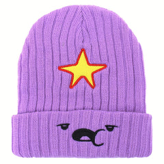 Anime Purple Slouchy Beanie Cartoon Embroidery Knit Hat Elastic Soft