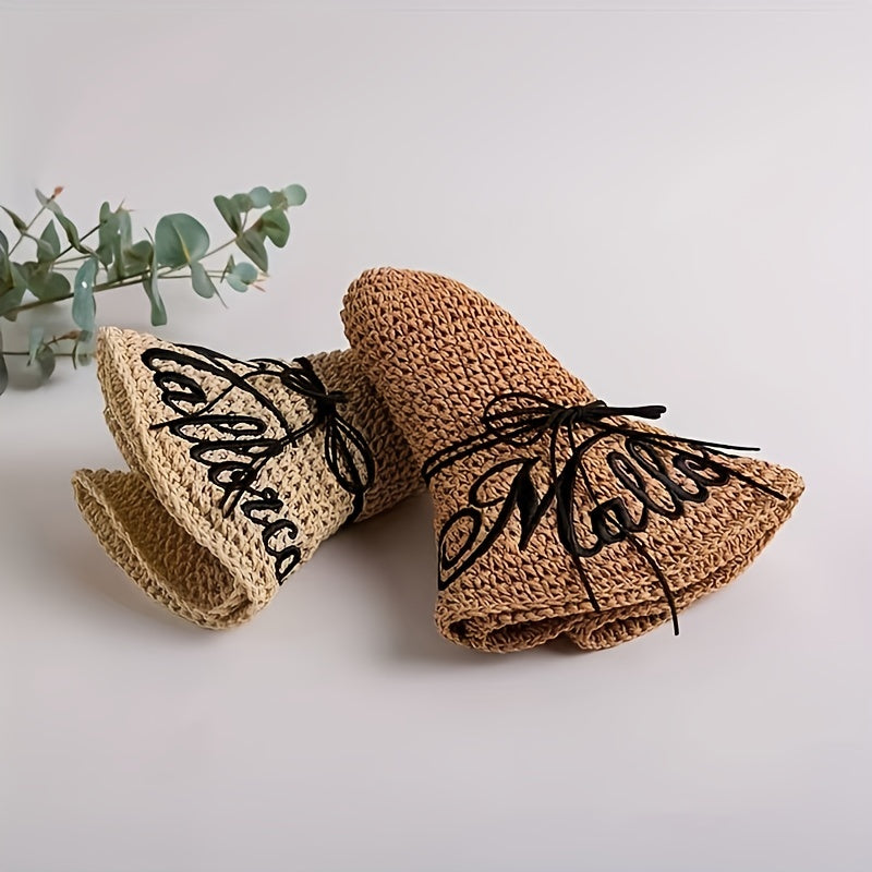 Vintage Letter Embroidery Sun Hat Straw Hats for Women