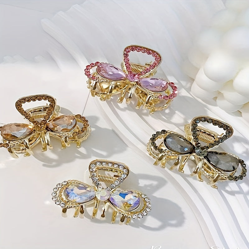 Women Rhinestone Bow Hair Claw Glitter Bowknot Hair Claw Ponytail Holder