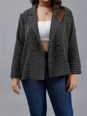  Grid Print Button Lapel Collar Blazer