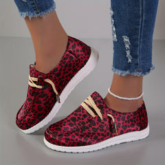 Leopard Print Canvas Shoes Lightweight Low Top Lace Up Walking Shoes
