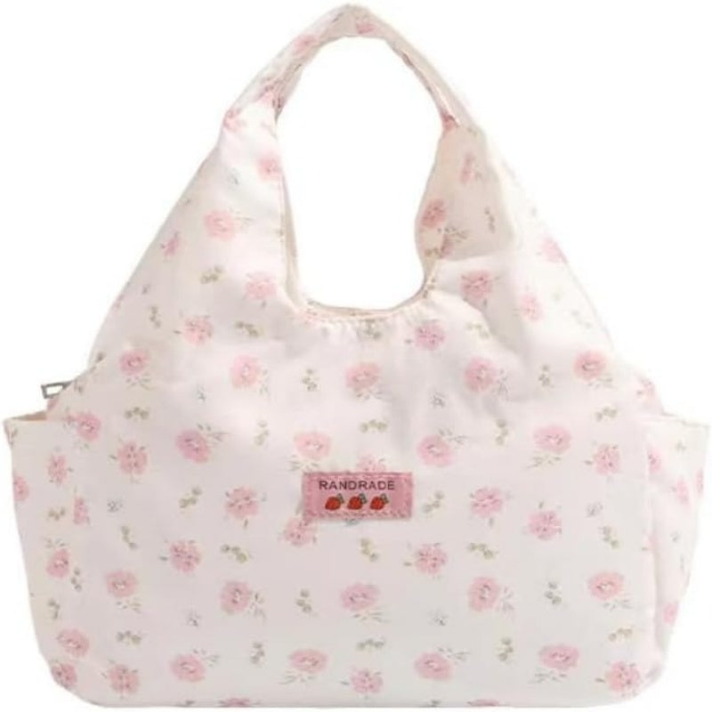 Floral Nylon Lunch Bag for Women Insulated Durable Versatile