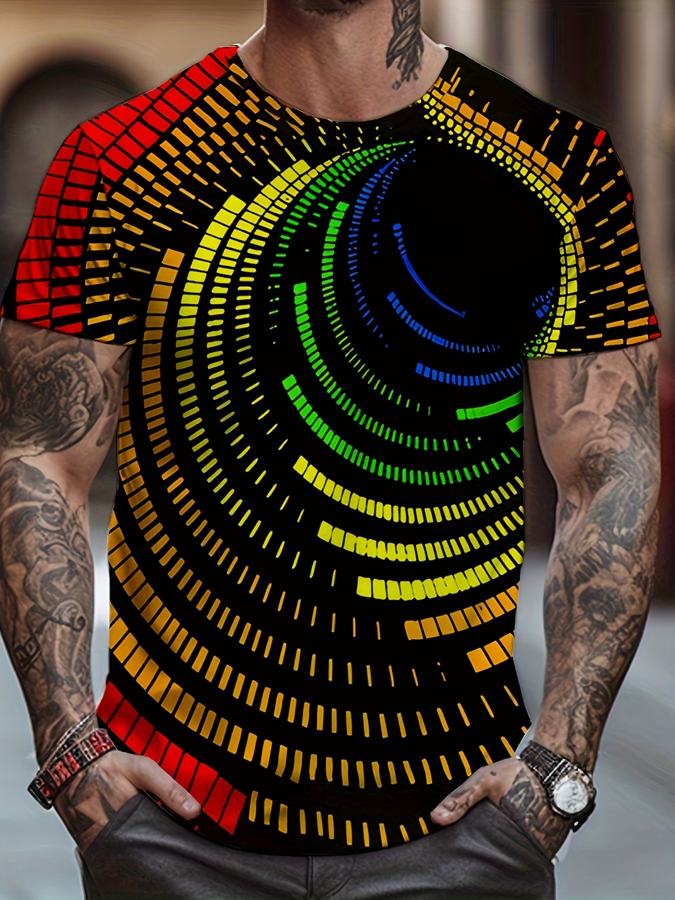 Men's Graphic Print Building Blocks T-shirt for Summer