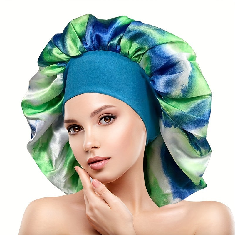 2pcs Colorful Satin Bonnet Oversized Turban Cap Large Elastic Head Wrap