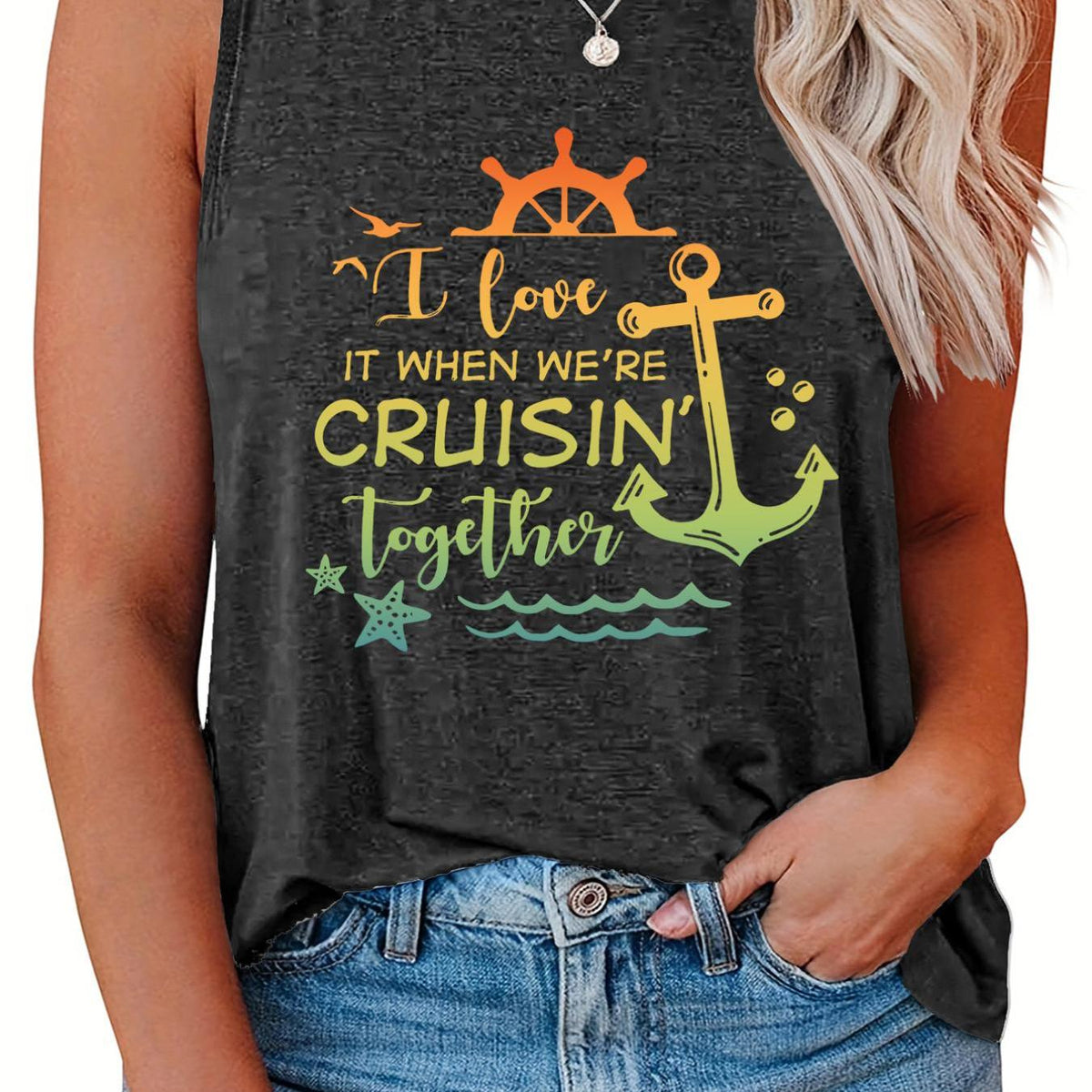  Slogan Graphic Print Tank Top