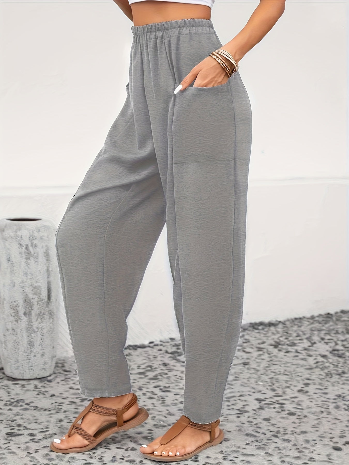 Women's Plus Solid High Rise Loose Fit Trousers