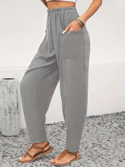 Women's Plus Solid High Rise Loose Fit Trousers