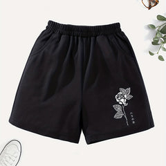 Girls' Rose & Anime Graphic Casual Shorts with Pockets