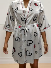  Sexy Nightgown Women's Plus Floral Print Satin Bathrobe