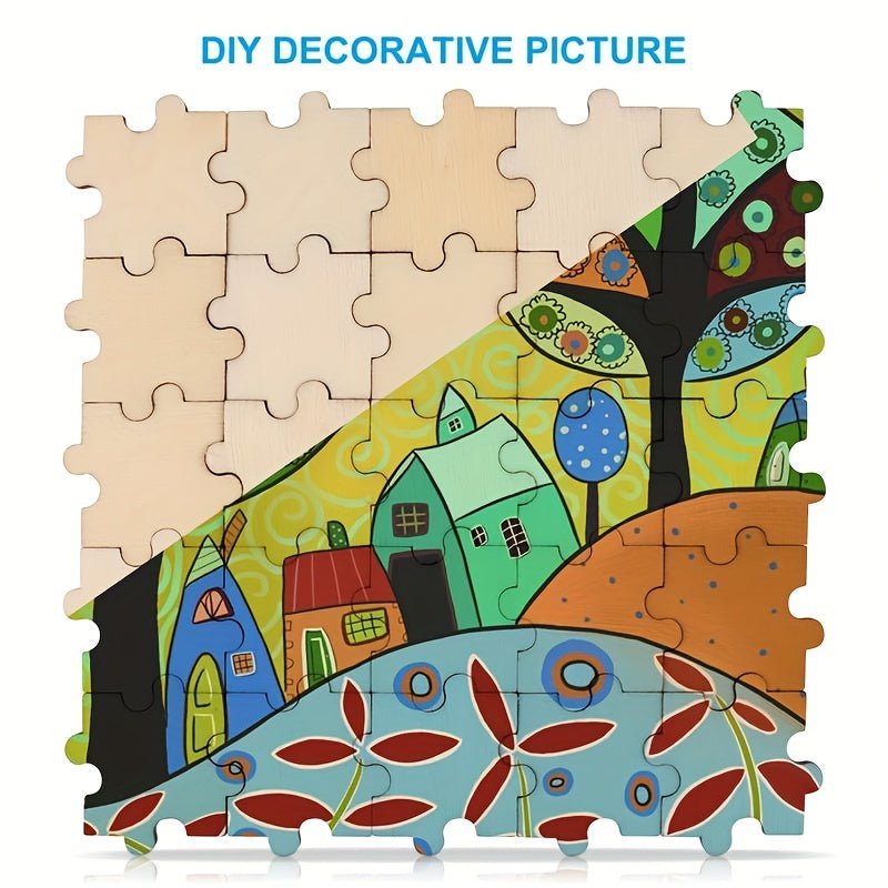 50pcs 40mm Wooden Puzzle Blocks DIY Kids Crafts Painting Decorating