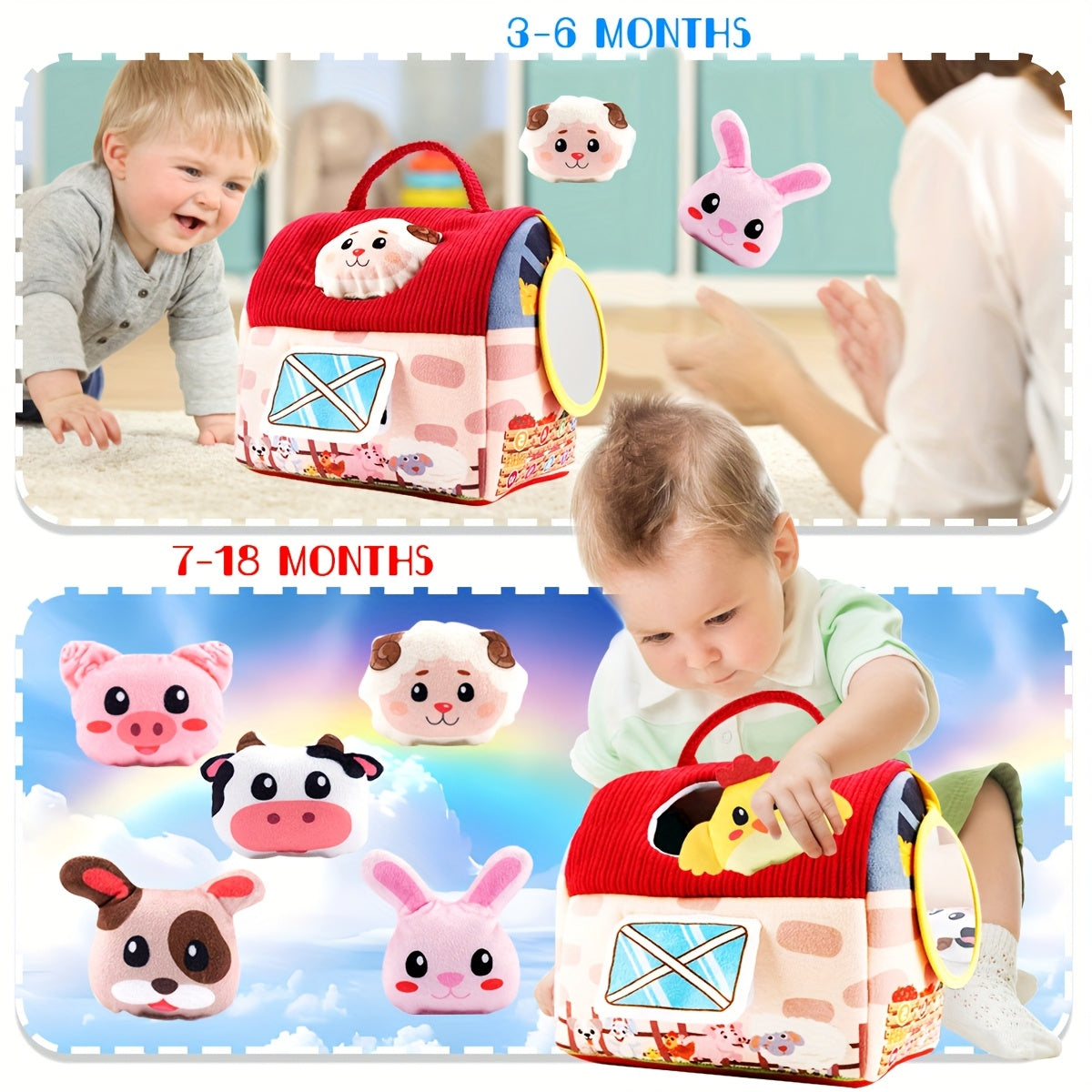 Farm Animals Surprise Barn Toy Set for Babies, Sensory Balls, Rattle