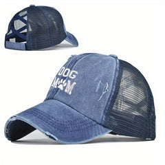Dog Mom Ponytail Trucker Hat Washed Distressed Baseball Cap Y2K