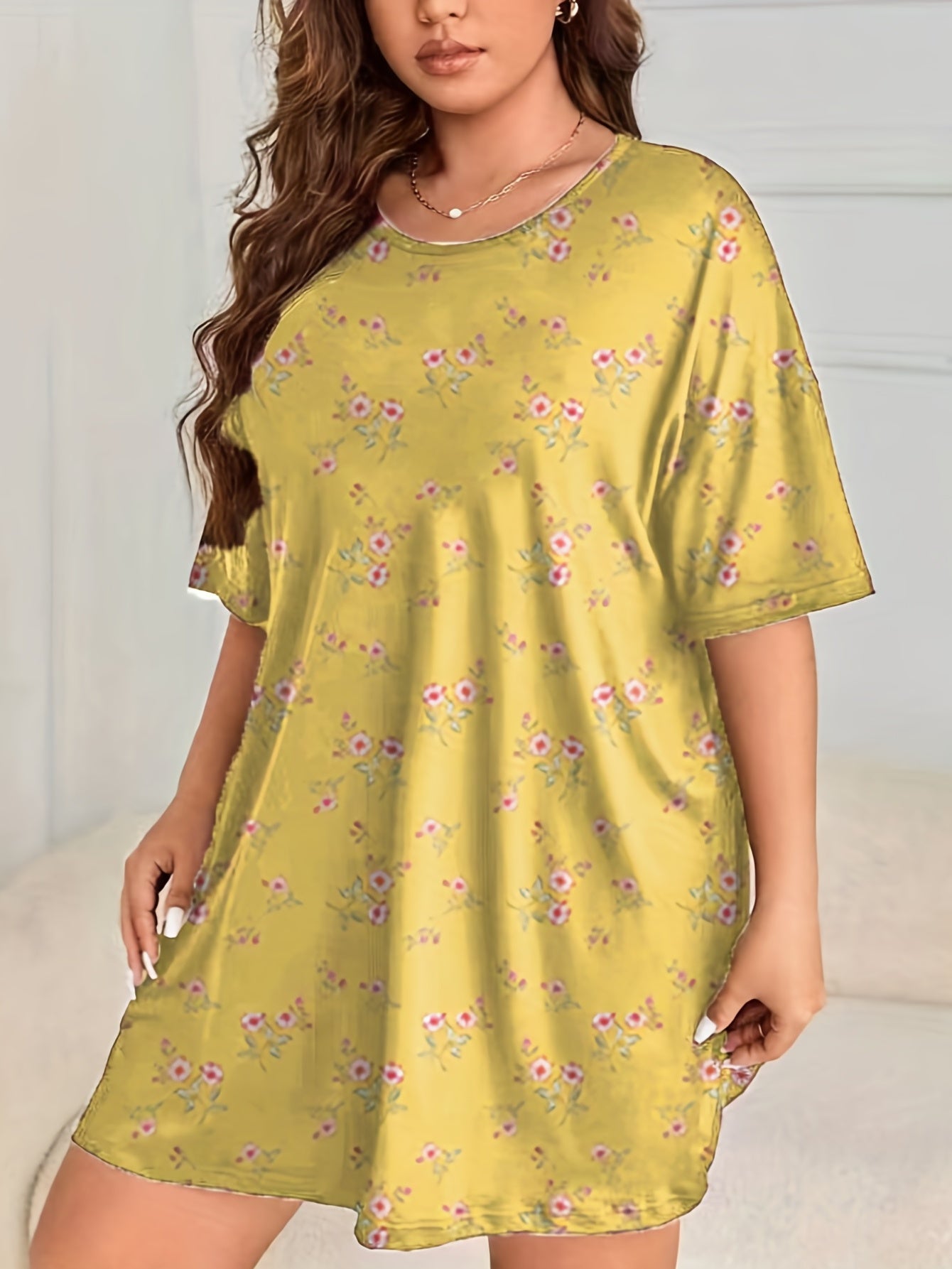  Floral Print Short Sleeve Nightdress