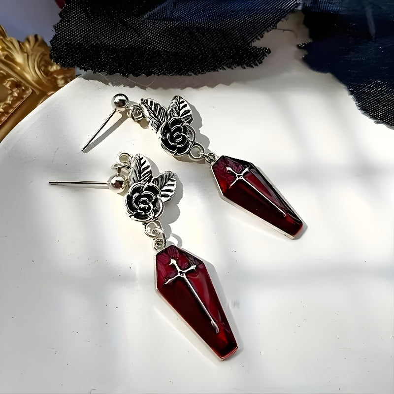 Gothic Rose Death Cross Ear Studs Halloween Accessories