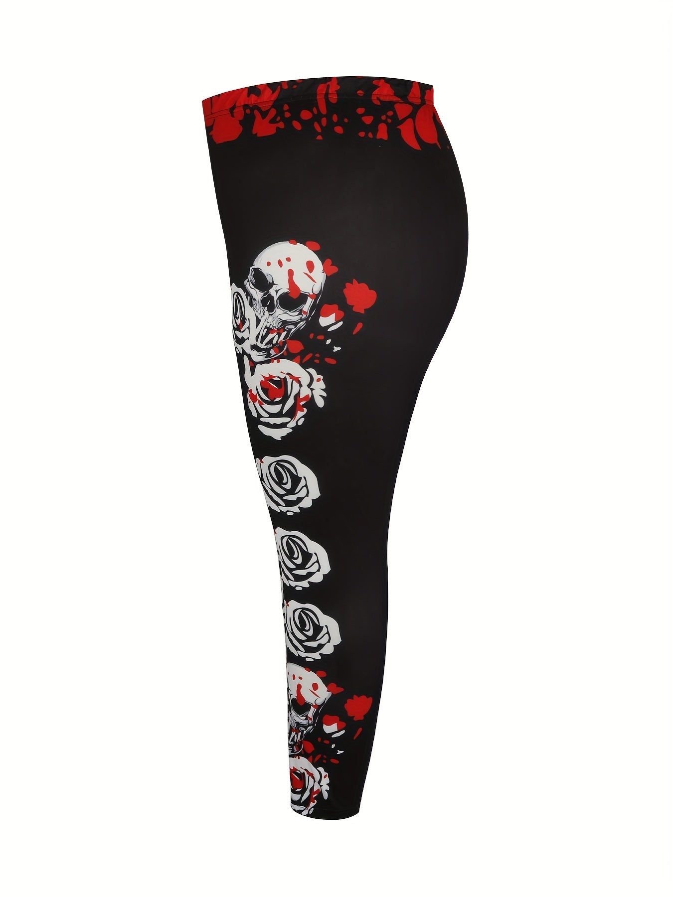  Halloween Goth Leggings Floral Skull Print High Rise Leggings
