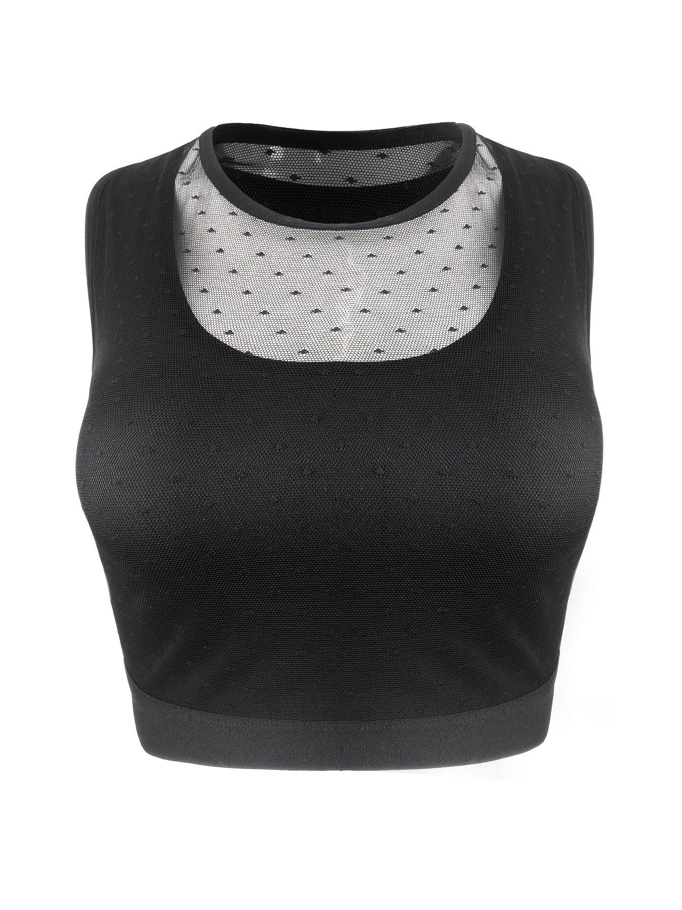  Sports Bra Contrast Dot Mesh Round Neck Stretch Fitness Bra