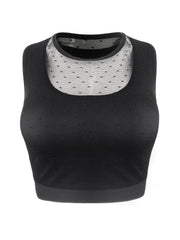  Sports Bra Contrast Dot Mesh Round Neck Stretch Fitness Bra