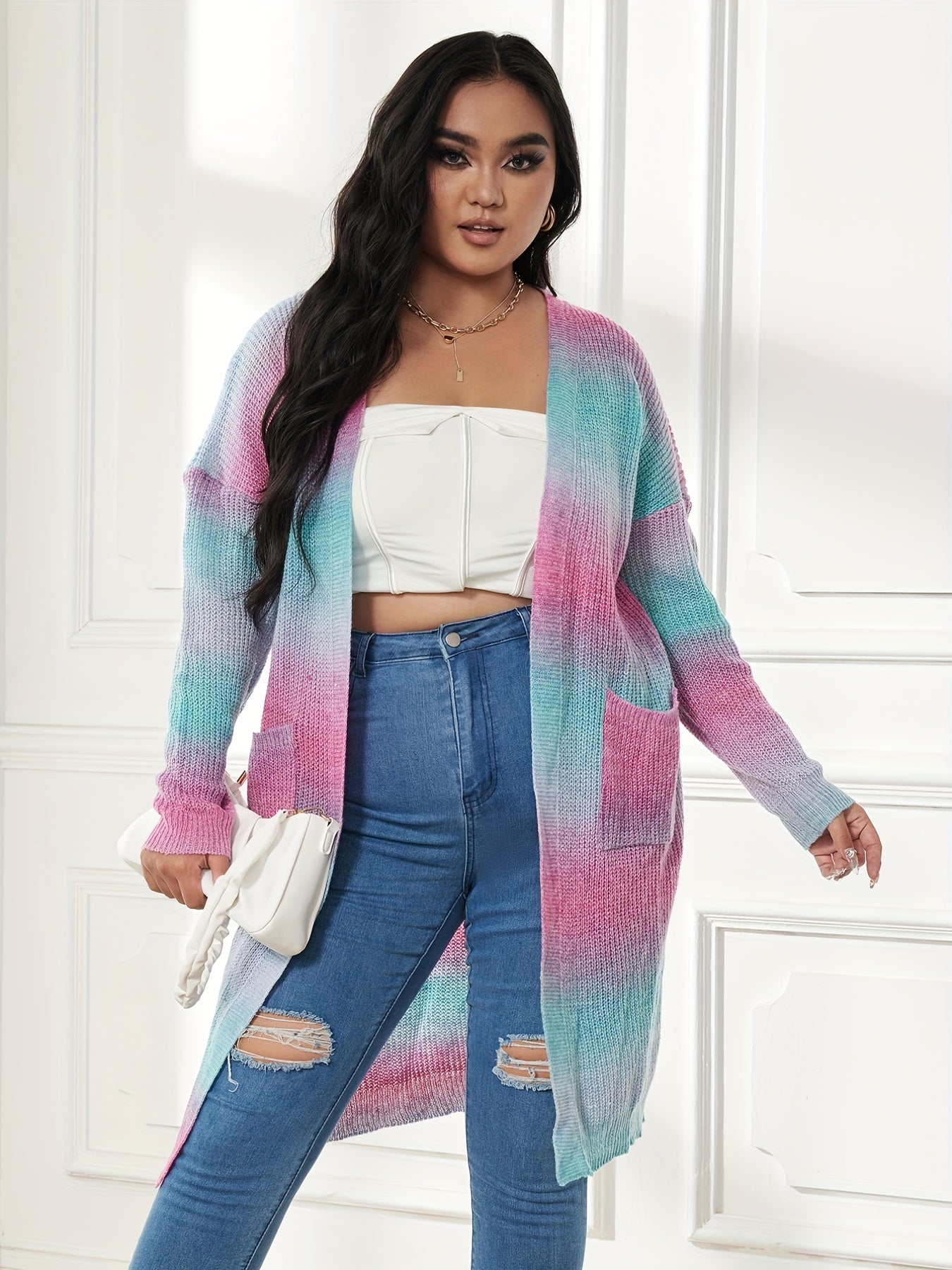  Rainbow Long Sleeve Open Front Cardigan