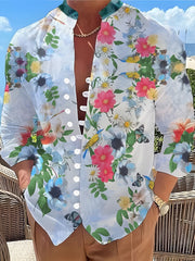 Flower 3D Pattern Print Men's Casual Long Sleeve Shirt
