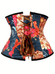 Floral Print Corset Tummy Control Lace Up Body Shaper Women's Lingerie