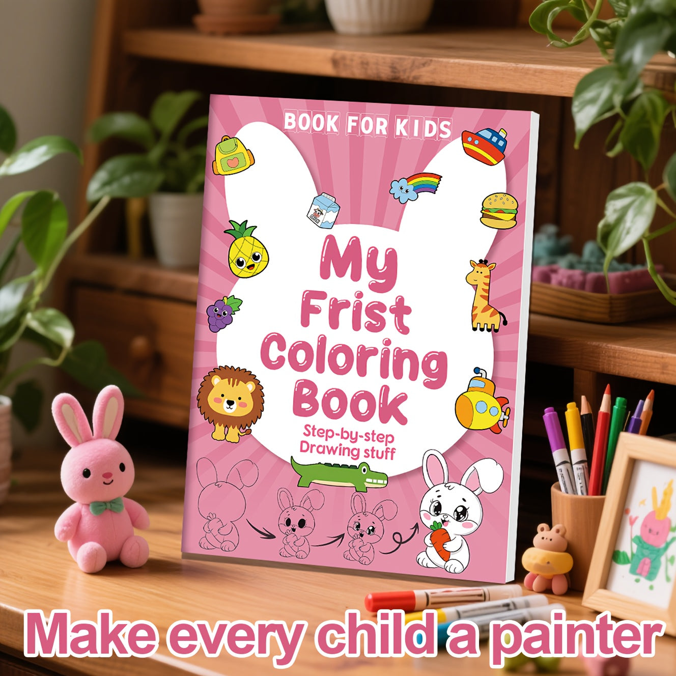 Step by Step Drawing & Coloring Book with Animal Fruit Transport & Rainbow Pages