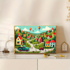 5D Diamond Painting Kit Colorful Village Scene with Hot Air Balloons