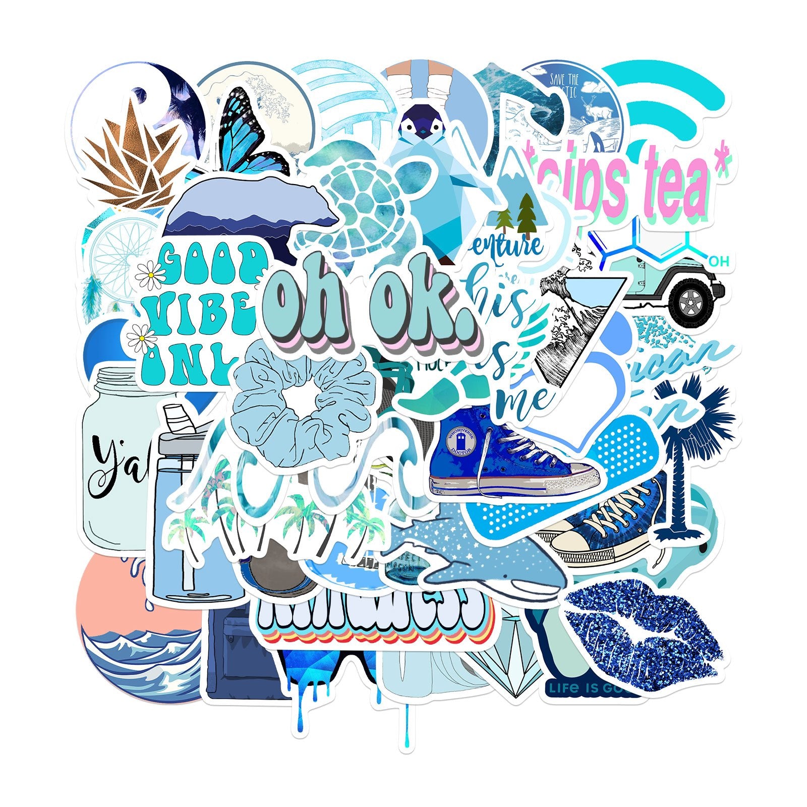 50pcs Waterproof Cartoon Stickers for Water Bottle Laptop Decoration