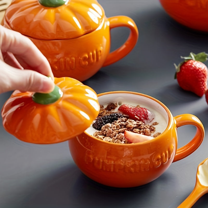 Halloween Pumpkin Ceramic Cup with Lid & Spoon for Home