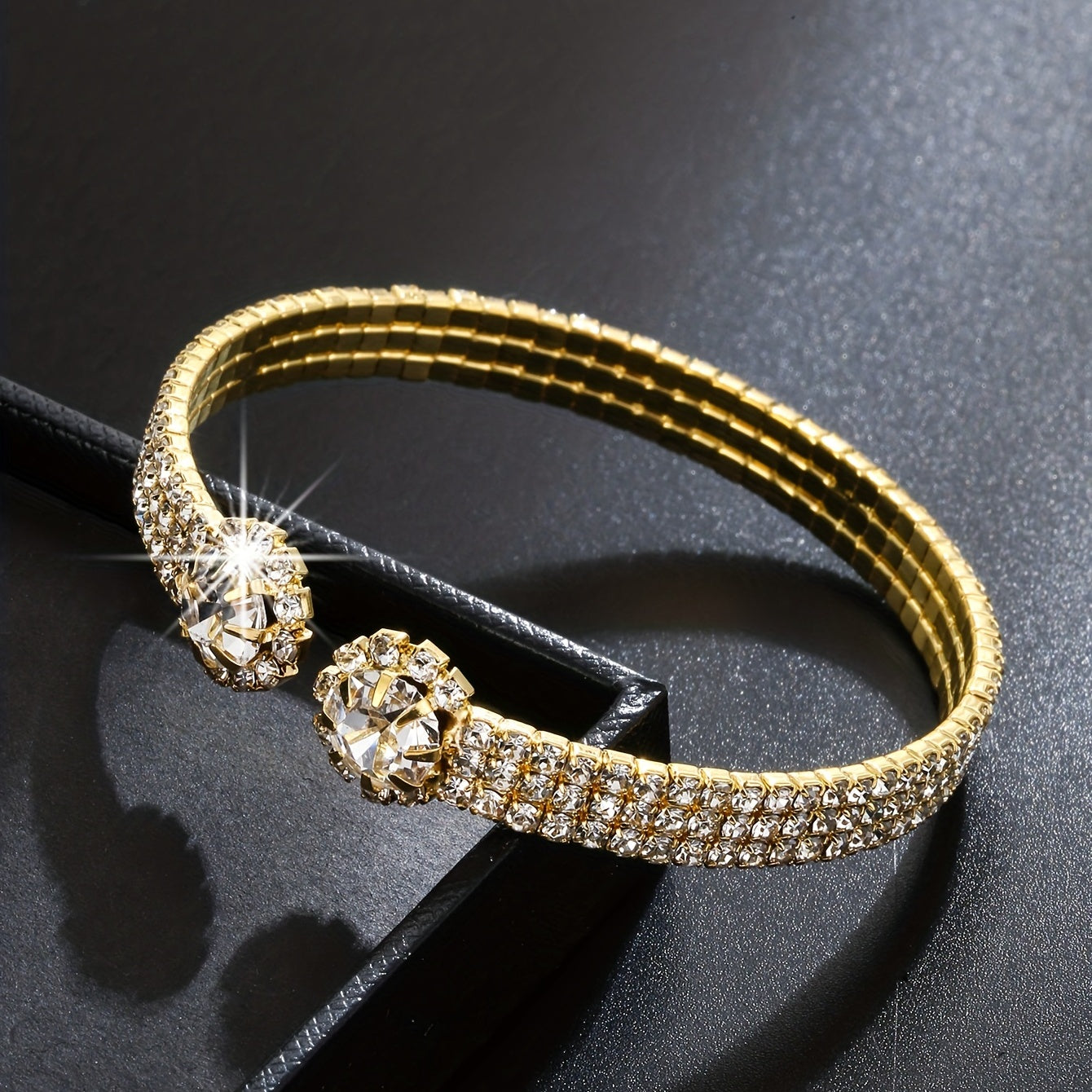 18K Plated Zircon Bangle Rhinestone Bracelet Wedding Jewelry