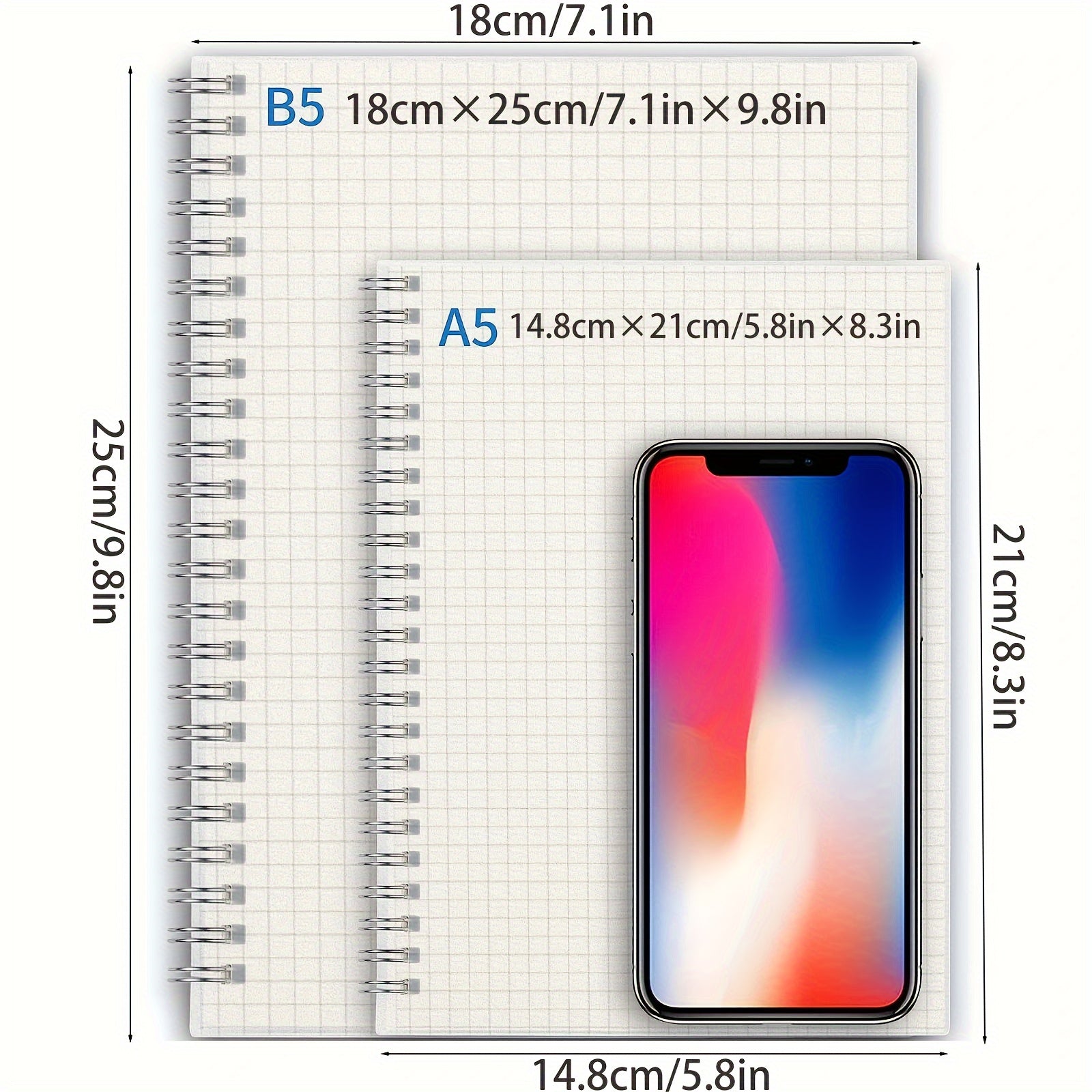 A5 B5 Spiral Graph Paper Notebooks, 160 Pages, Dotted Ruling
