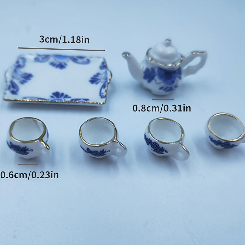 Colorful Ceramic Tea Set 6pcs for Dollhouses Pocket DIY Kitchen Playset