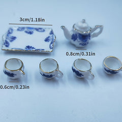 Colorful Ceramic Tea Set 6pcs for Dollhouses Pocket DIY Kitchen Playset