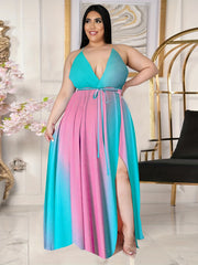 Plus Size Floral Print Criss Cross Backless Maxi Summer Dress