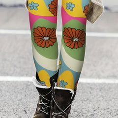  Colorful Floral Print Elastic Waist Leggings
