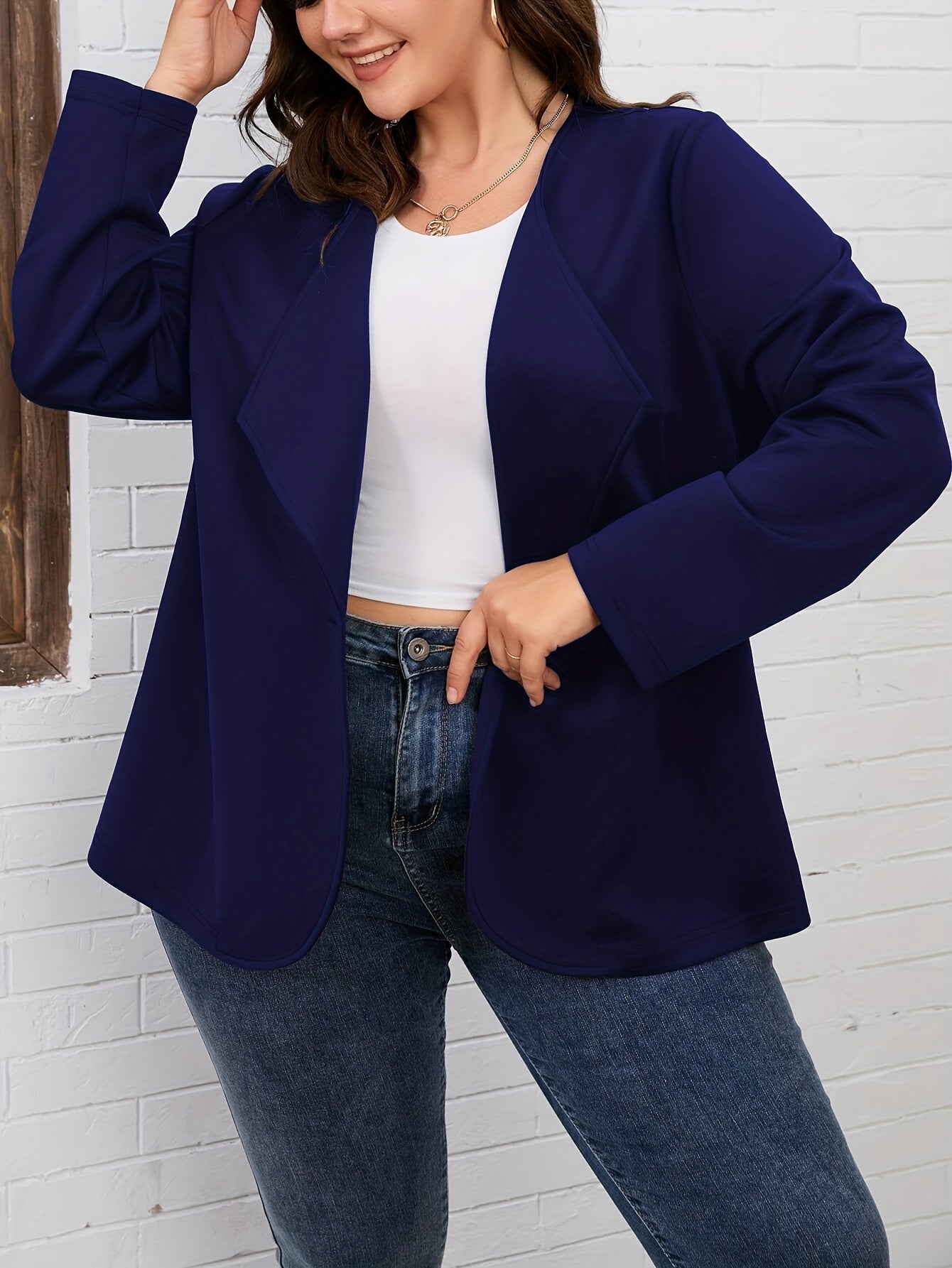  Solid Long Sleeve Open Front Blazer