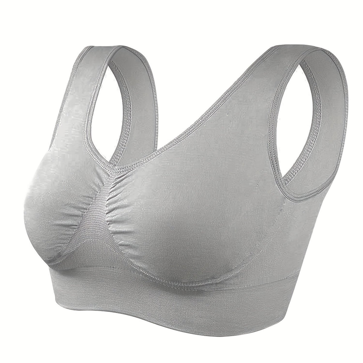  Sports Bra Women's Plus Solid Round Neck Full Coverage Seamless Medium