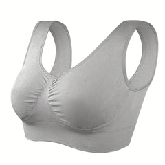  Sports Bra Women's Plus Solid Round Neck Full Coverage Seamless Medium