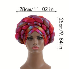 Red Gradient Turban Cap Double Layer Braided Hijab Hat Elastic Bonnet Chemo Hats