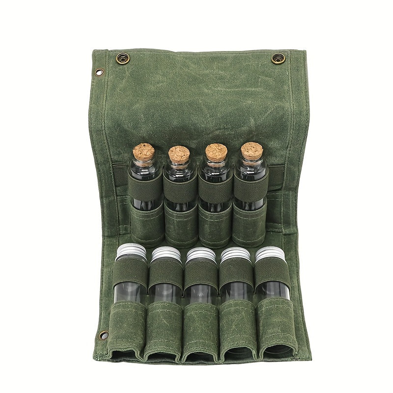 Portable Seasoning Storage Bag with 9 Spice Jars for Camping BBQs