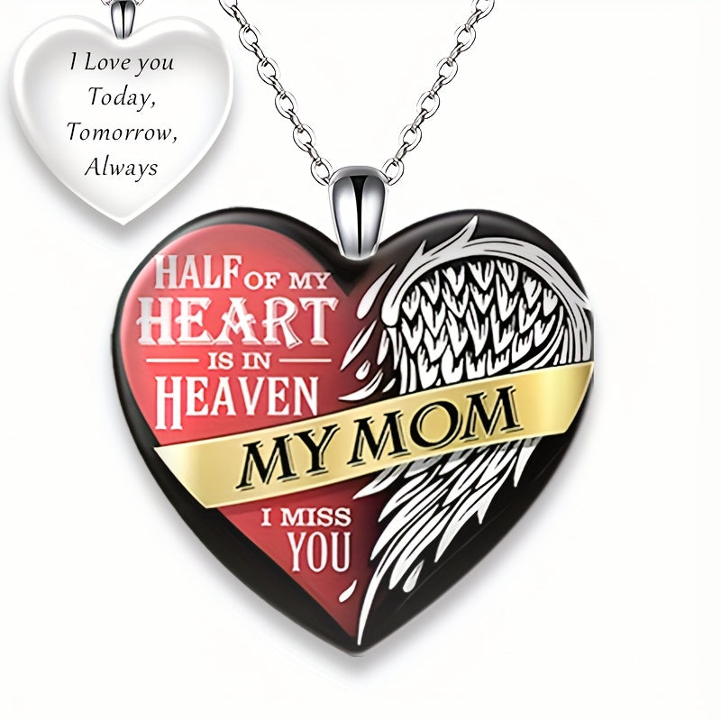 Heart Shaped Crystal Pendant Necklace With Mom Letter Necklace