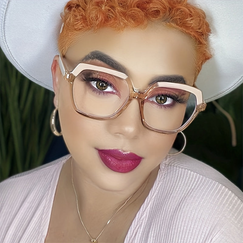 Geometric Clear Lens Glasses Block Spectacles Frame for Women Girls