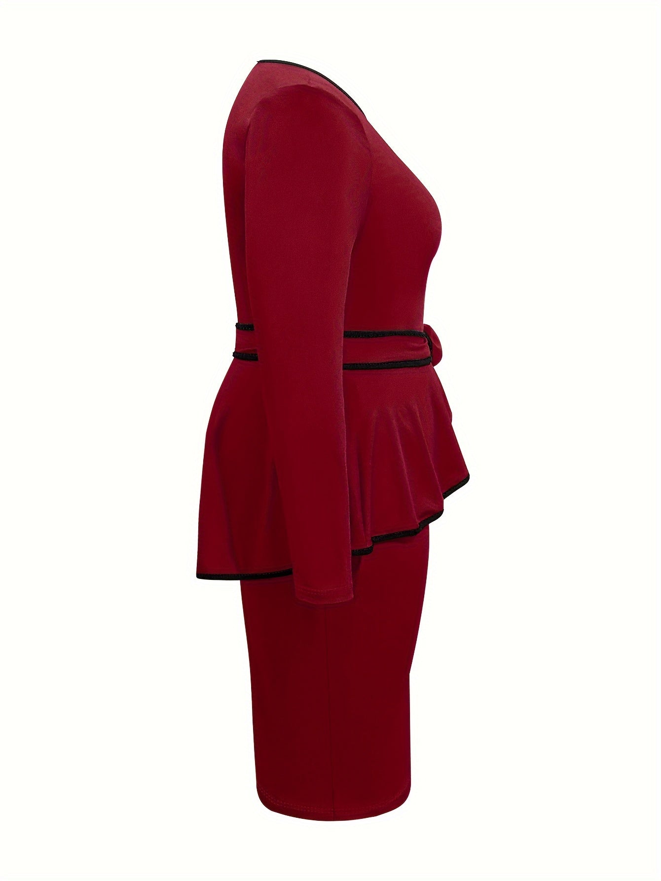  Colorblock Long Sleeve Round Neck Dress