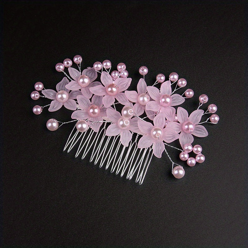 Crystal Flower Hair Comb Wedding Bridal Hair Comb Faux Pearl Flower Insert Comb