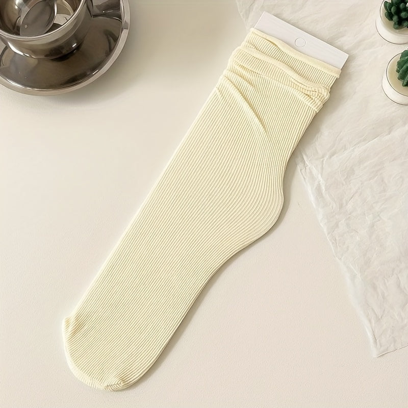 5 Pairs Solid Socks Comfy & Breathable All match Socks Women's Stockings