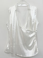  Solid Satin Surplice Neck Ruched Tank Top
