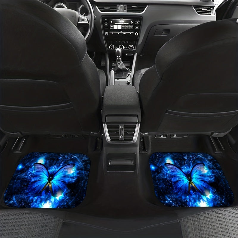 4pcs Butterfly Pattern Car Seat Cover Set Front & Rear Seat Mat Car Interior Acc