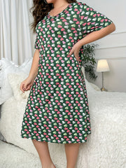  Nightdress Women's Plus Allover Heart Print Short Sleeve