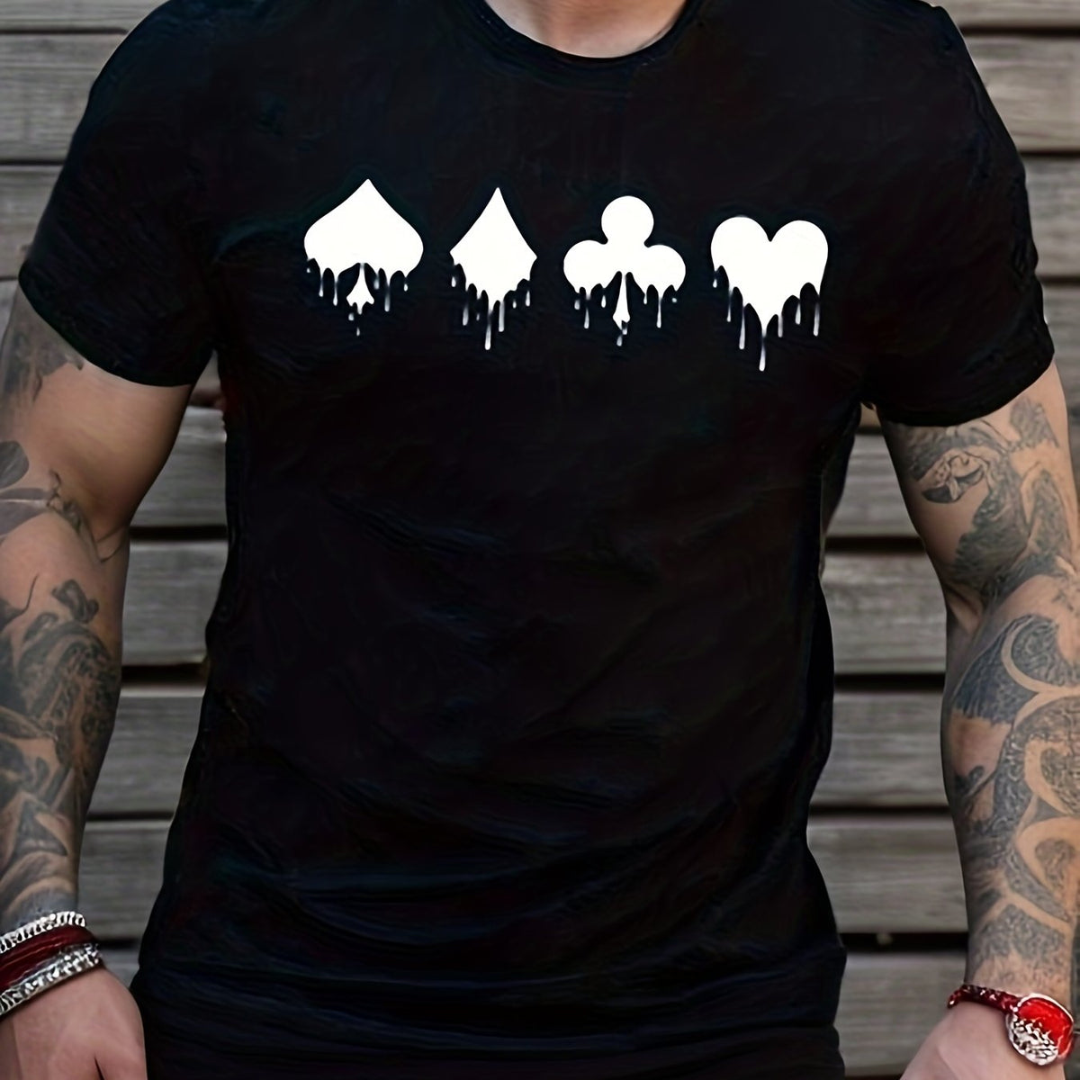 Poker Card Suits GOD Print Men's Graphic Crew Neck T shirt